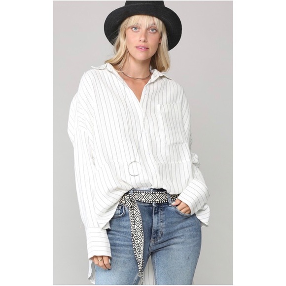 Tops - Woven button down striped slouchy oversize fit SML